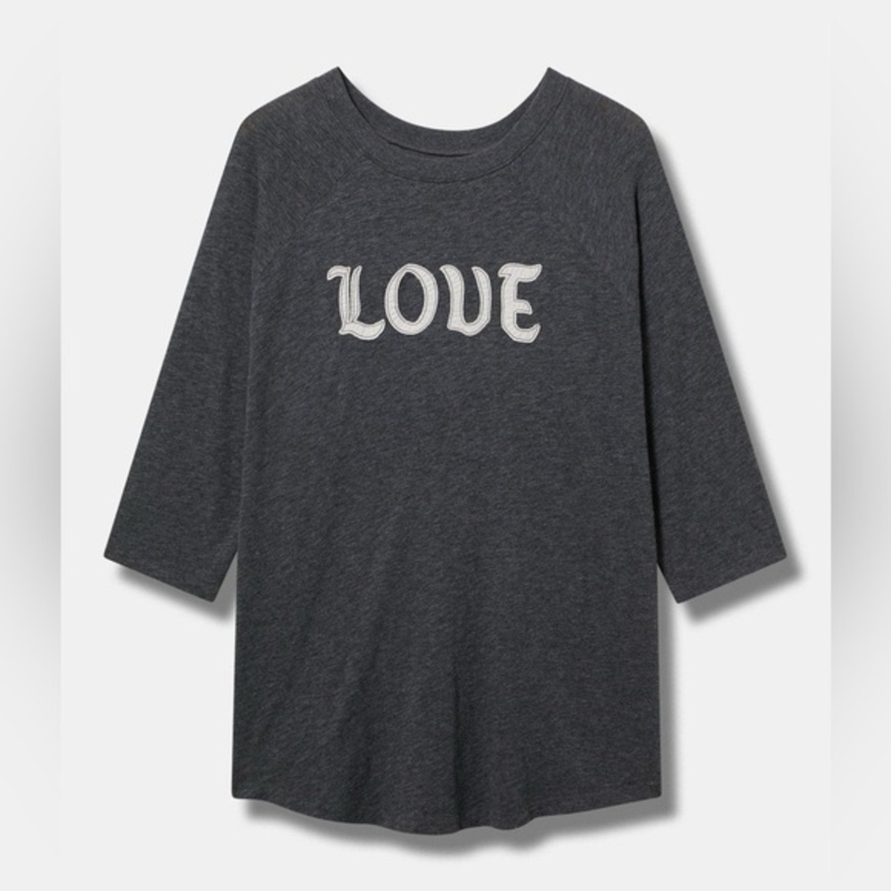 Torrid 1X Love Classic Raglan Tee Gray 3/4 sleeve